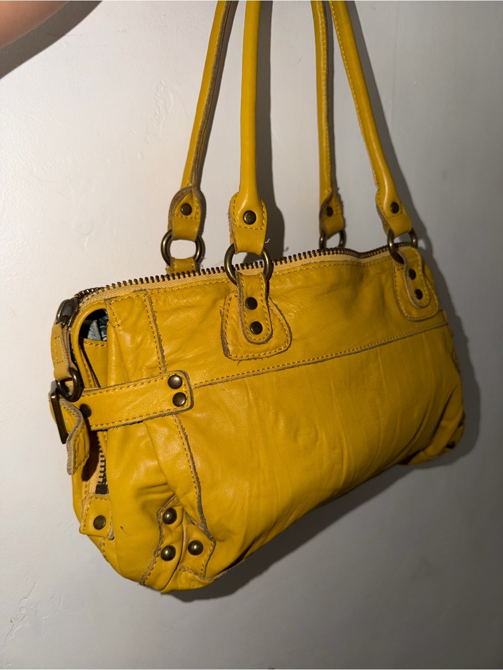 Anthropologie Yellow Leather Double-Handle Shoulder Bag